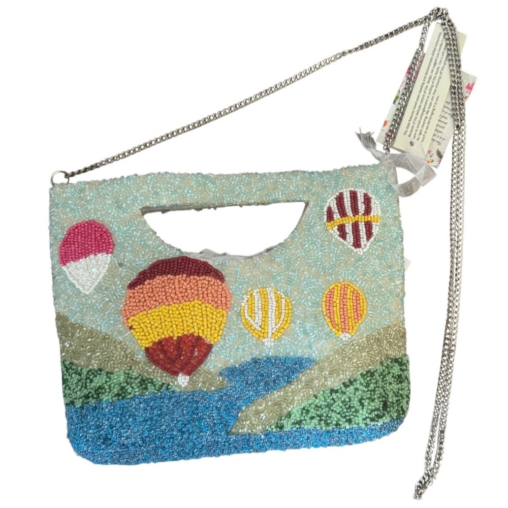 Viral Handcrafted Hot Air Balloon Rainbow Scenery Sky Tote Crossbody NWT